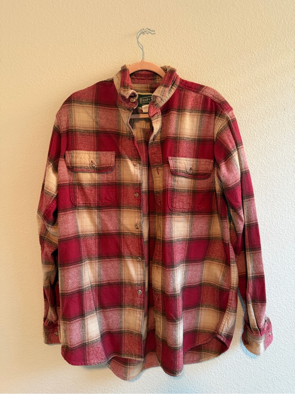 Field & Stream Red and Cream Plaid Button-Up Shirt